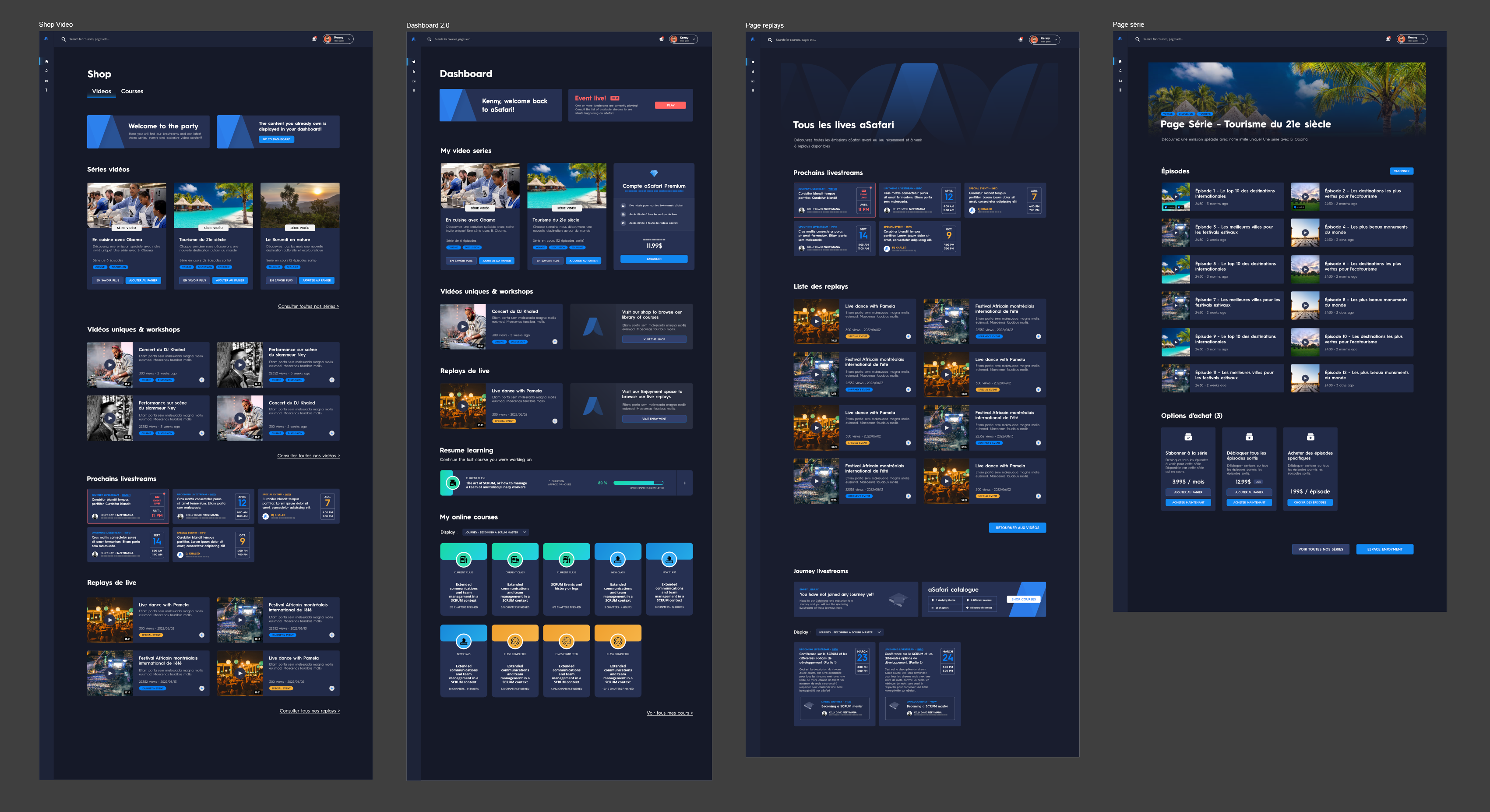 Conception dans Figma de l’expérience de livestream aSafari