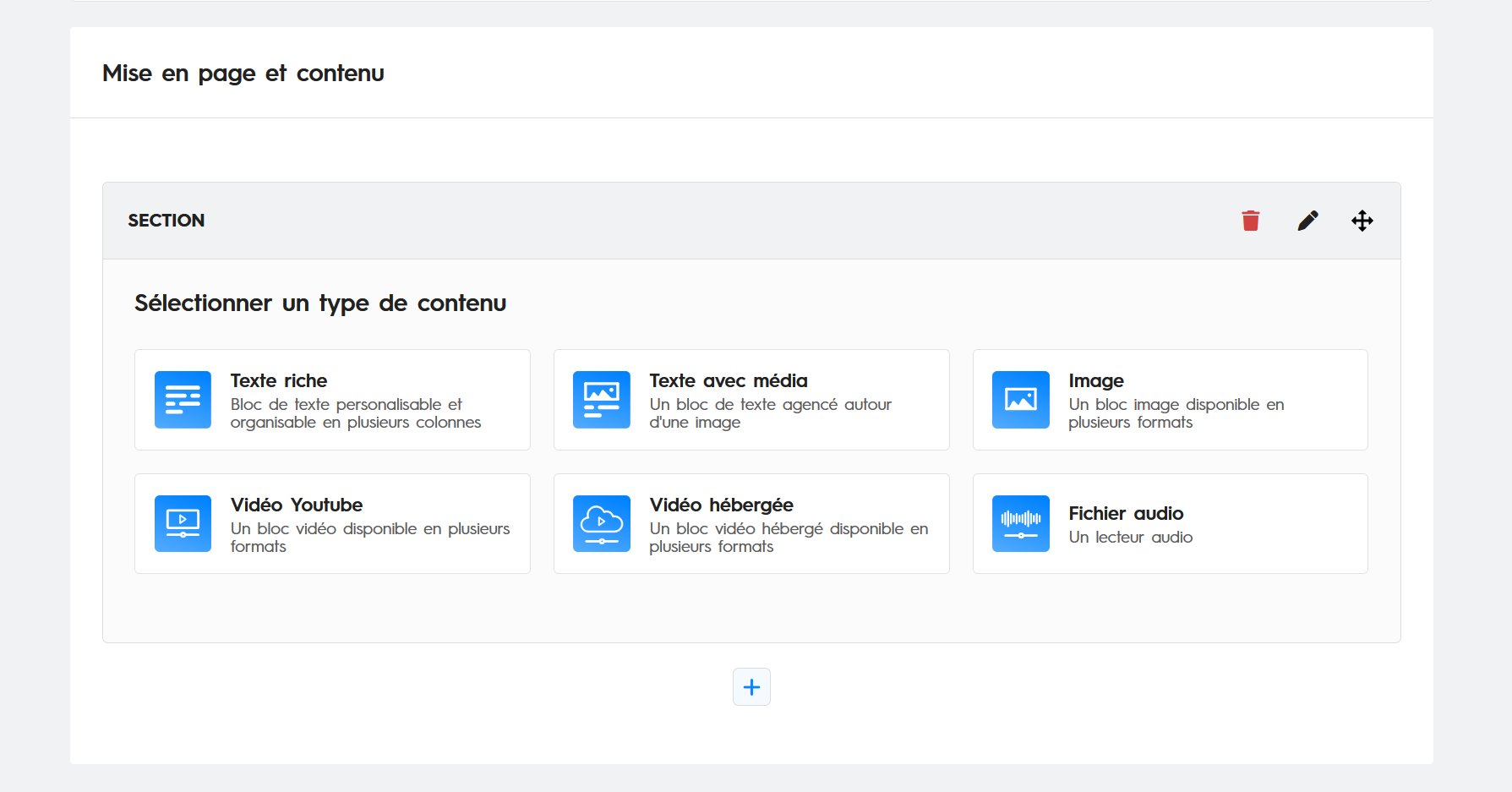 Configuration d’un bloc de contenu dans le CMS Pavillons